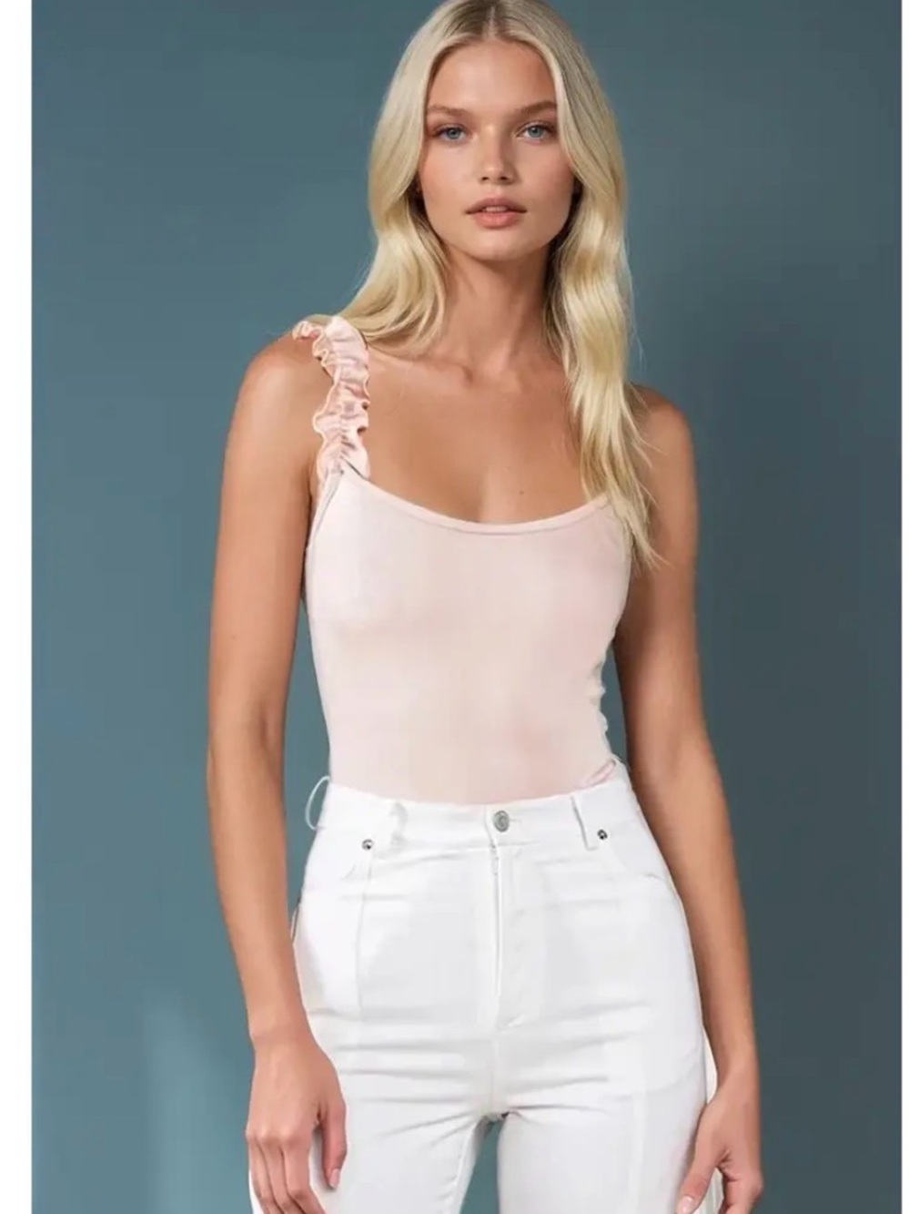 Ruffled Strap Pink Scoop Neck Women’s bodysuit